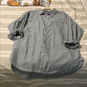 Grey/Blue with White Stripe Button-Up Shirt LOFT